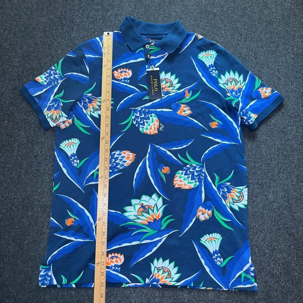 Polo Ralph Lauren Polo Shirt Mens M Blue New Floral Classic Fit 710929064001
